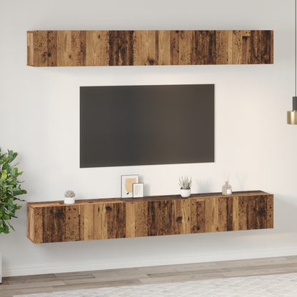 TV Cabinet Set Wall-mounted 6 pcs Old Wood Engineered Wood