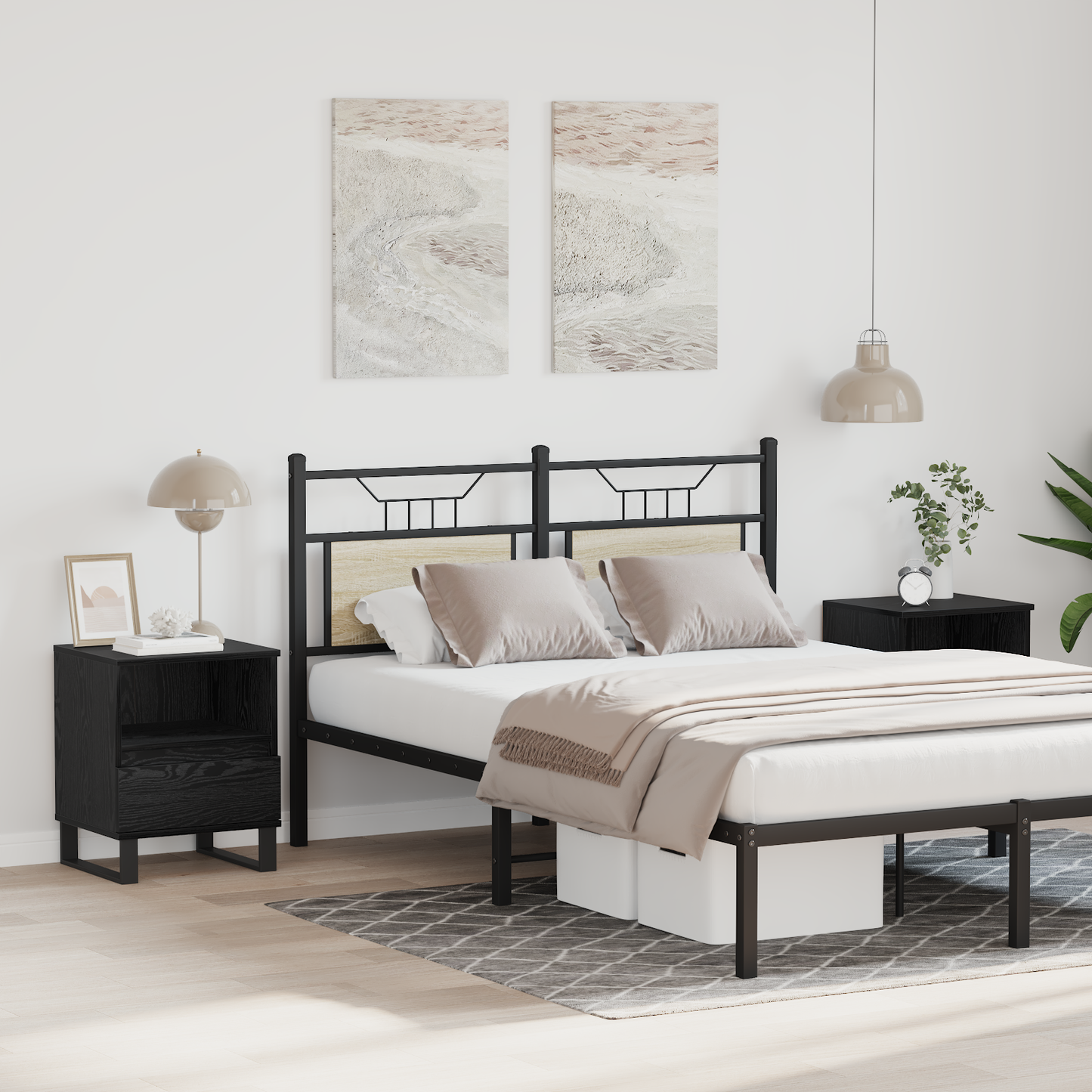 Bed Cabinet Black Oak 40 x 35 x 50 cm Engineered Wood