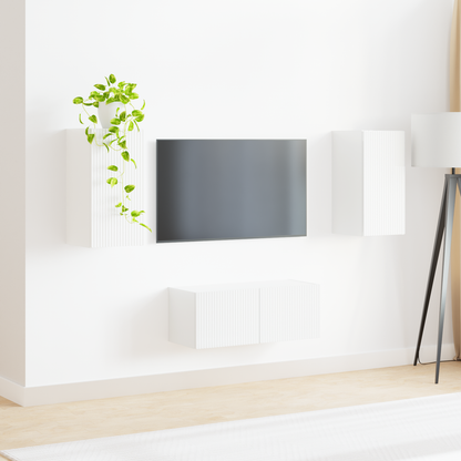 TV Cabinet Set 2 pcs High Gloss White Engineered Wood