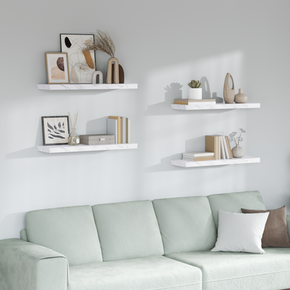Wall Shelf 4 pcs White Marble 90 x 23.5 x 4 cm Engineered Wood