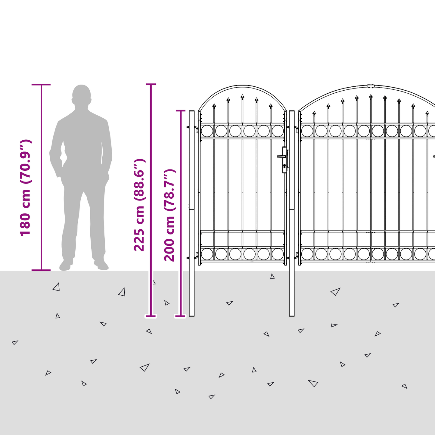 Garden Fence Gate with Arched Top Assen Grey 400 x 125 cm Steel