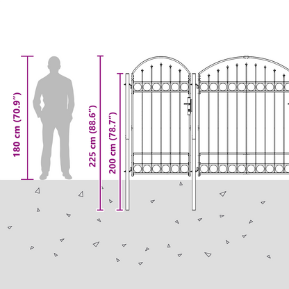 Garden Fence Gate with Arched Top Assen Grey 400 x 125 cm Steel