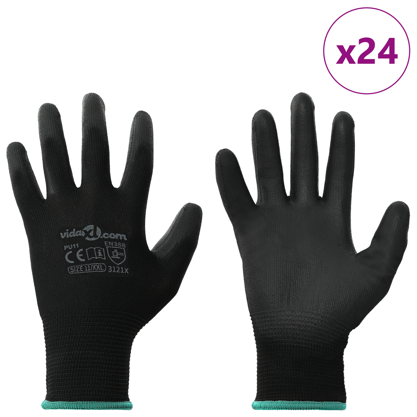Work Gloves 24 pcs Black 11 / XXL Polyester