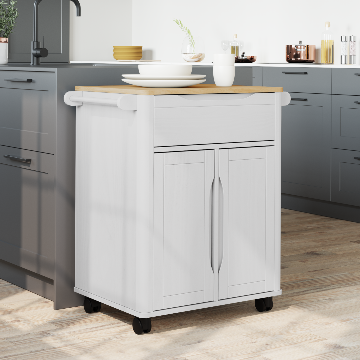 Kitchen Trolley FLORO White 72.5 x 45 x 80 cm Solid Pine Wood