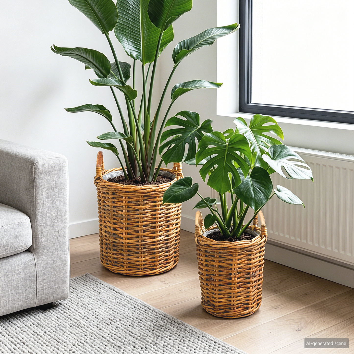 Planter Basket with Storage 2 pcs Natural Brown Kubu Rattan