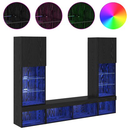 TV Wall Units with LED 5 pcs 40.5 x 30 x 102 cm Black Oak