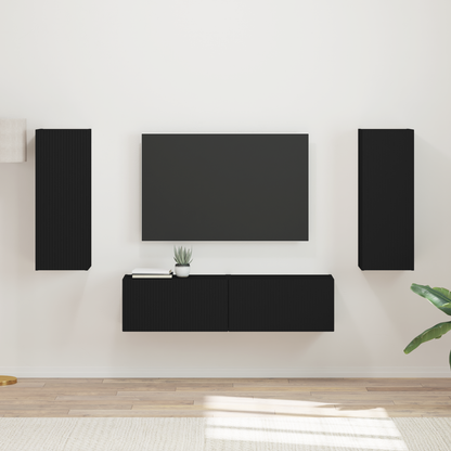 TV Cabinet Set Wall-mounted 2 pcs Black Engineered Wood