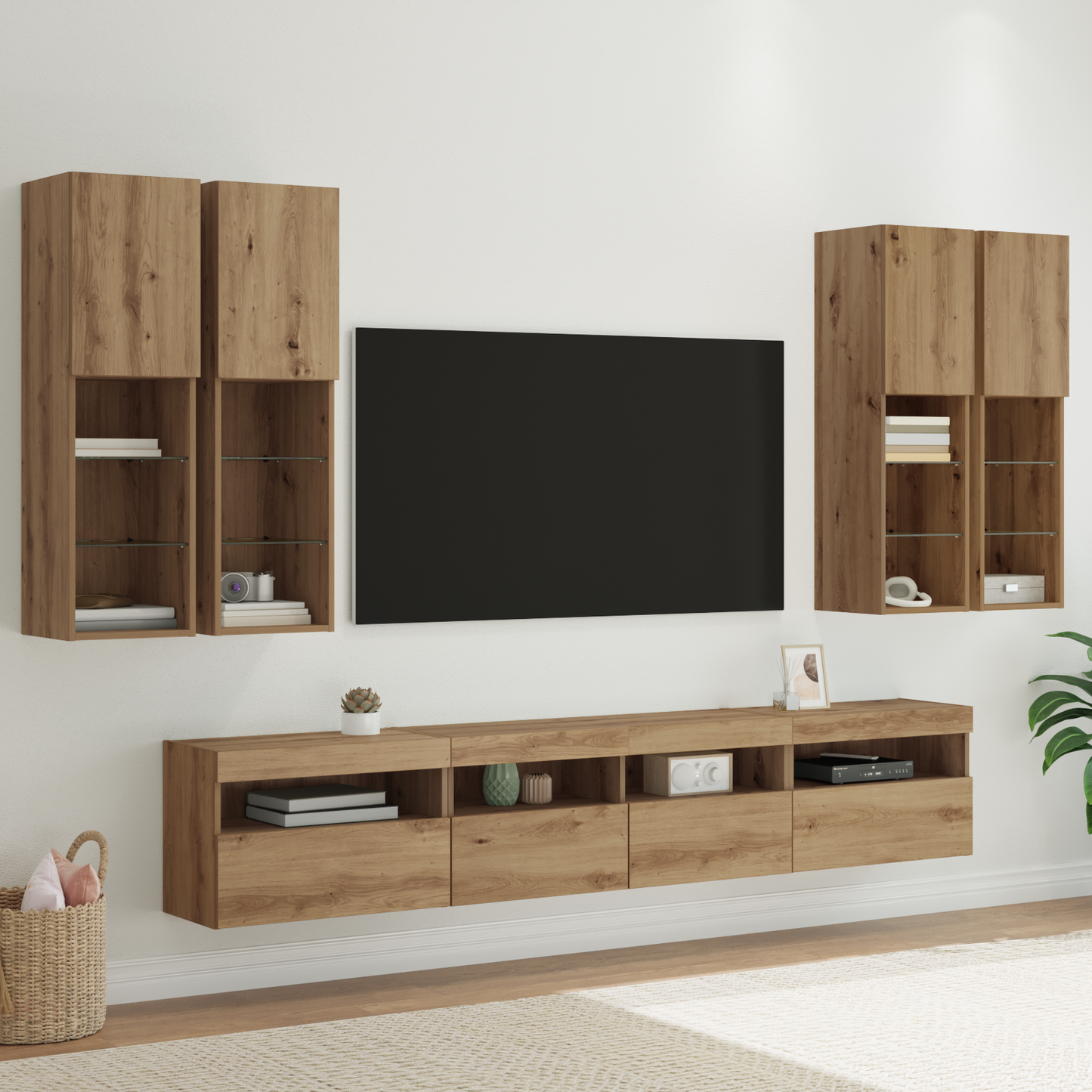TV Wall Cabinet Set with LED Lights with LED 7 pcs Artisan oak