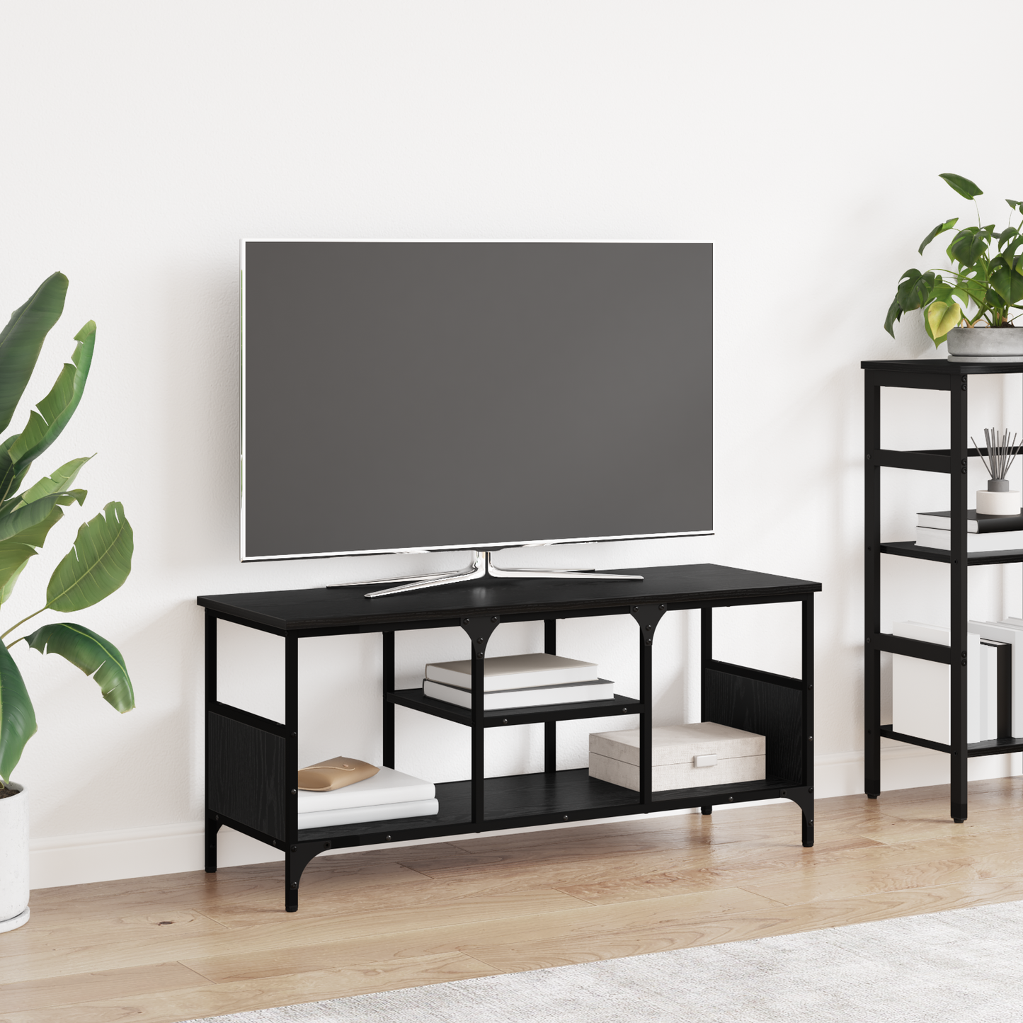 TV Cabinet Black Oak 100 x 35 x 45 cm Engineered Wood and Iron