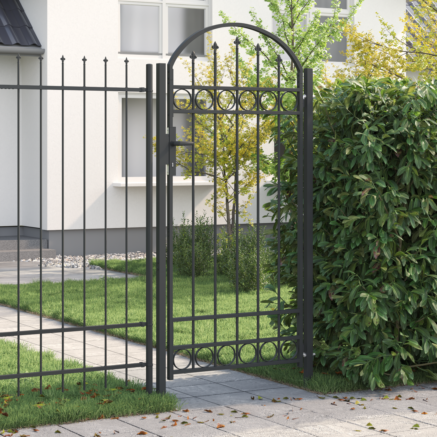 Fence Gate ASSEN 100 x 195 cm Powder-Coated Steel Grey Lockable