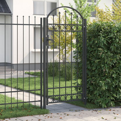 Fence Gate ASSEN 100 x 195 cm Powder-Coated Steel Grey Lockable