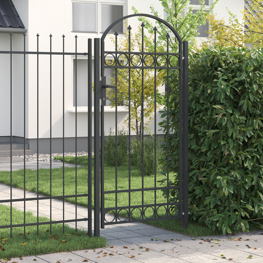 Fence Gate ASSEN 100 x 195 cm Powder-Coated Steel Grey Lockable