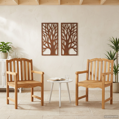 Handcarved Rose Chair 2 pcs Natural Solid Teak Wood