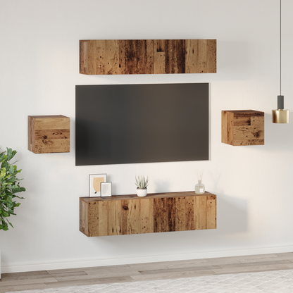 TV Cabinet Set Wall-mounted 6 pcs Old Wood Engineered Wood