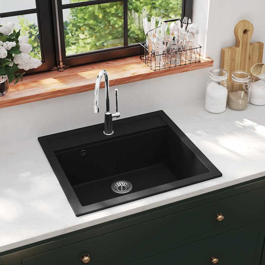 142954 vidaXL Granite Kitchen Sink Single Basin Black