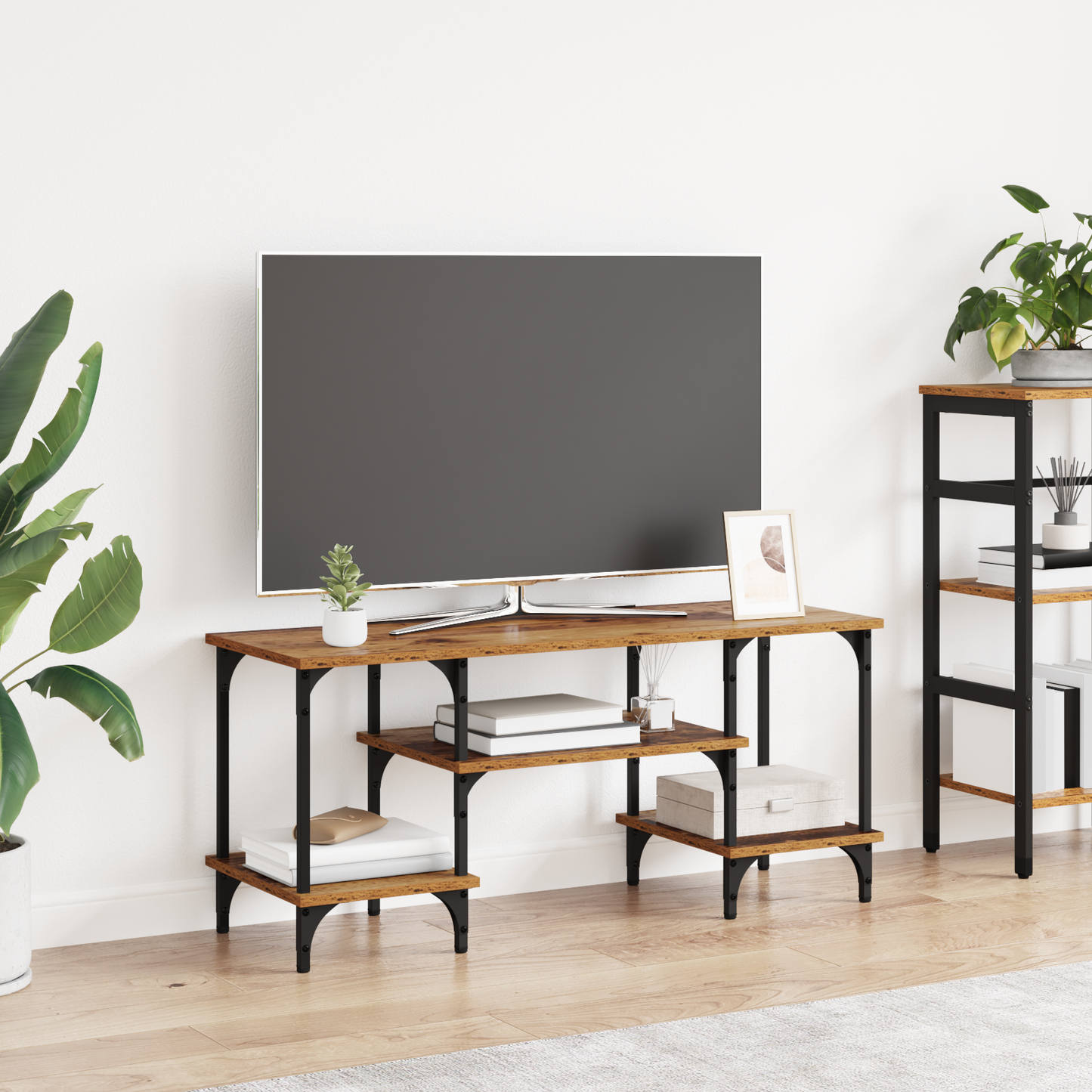 TV Cabinet Old Wood 102 x 35 x 45.5 cm Engineered Wood and Iron