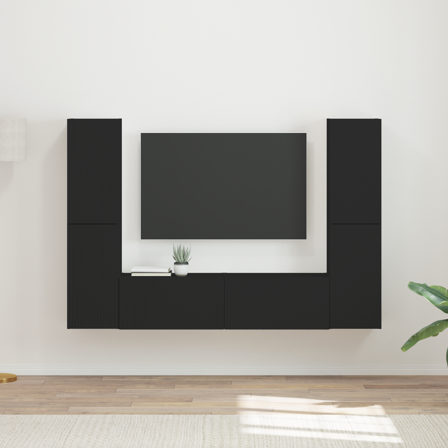 TV Cabinet Set 6 pcs Black Engineered Wood