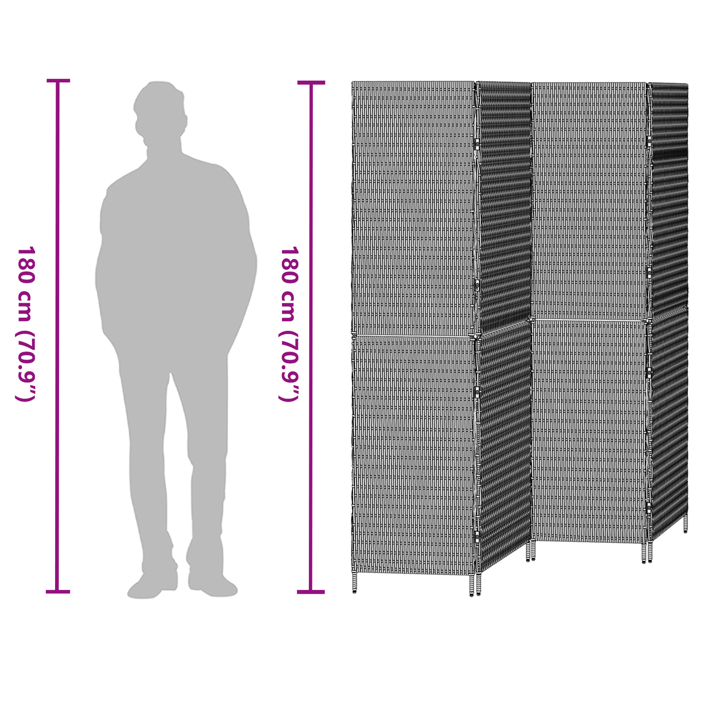 Room Divider Folding Manual Grey 195 x 180 cm Poly Rattan