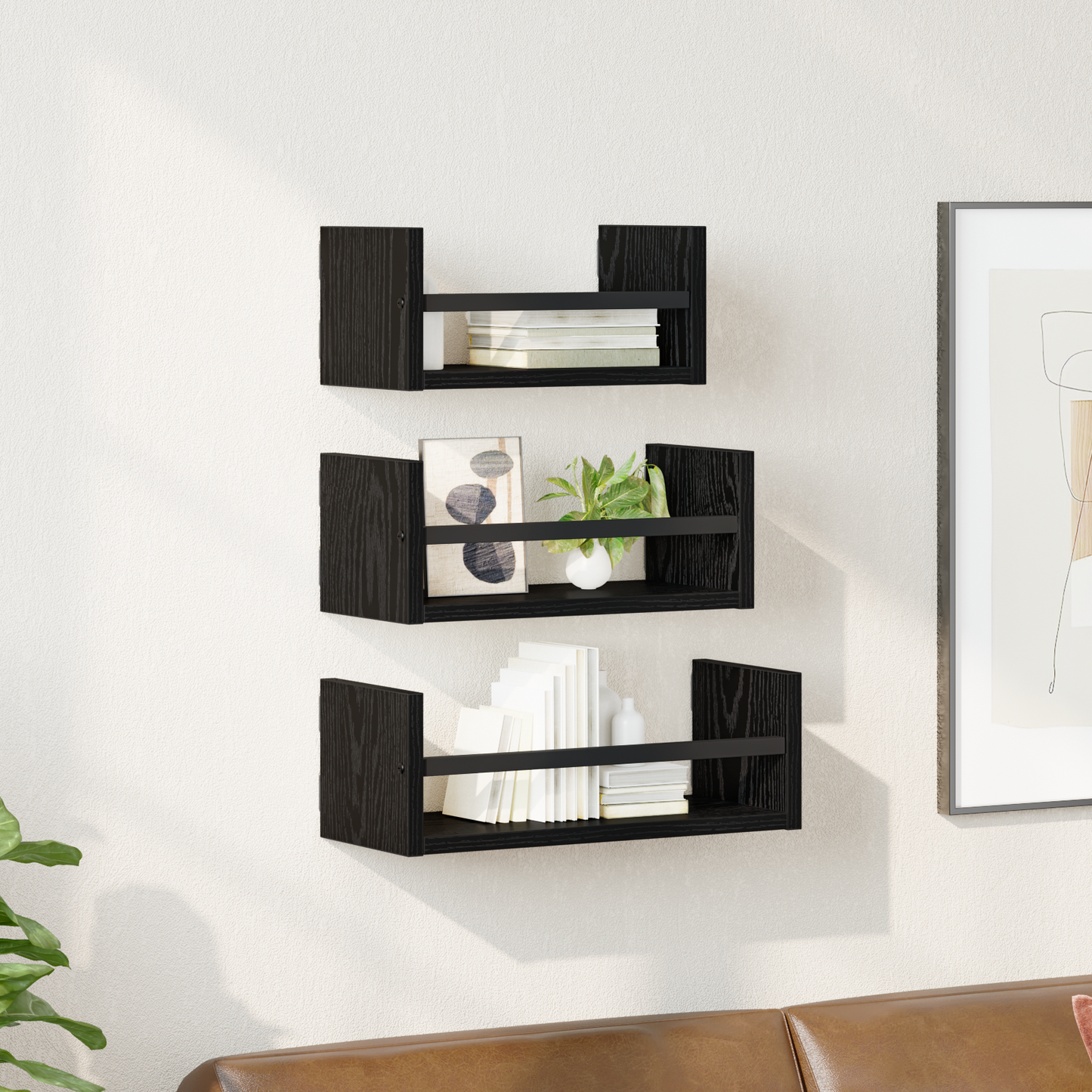 Wall Shelf Set 3 pcs Black Oak 40 x 16 x 14 cm Engineered Wood
