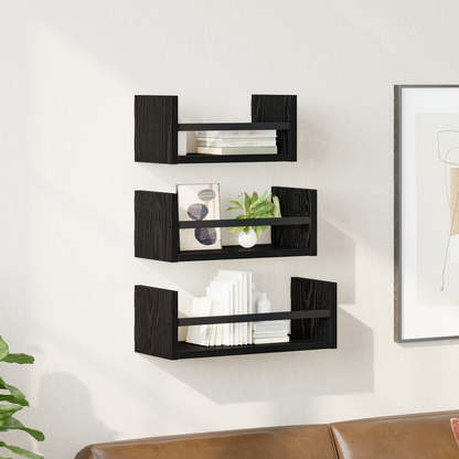 Wall Shelf Set 3 pcs Black Oak 40 x 16 x 14 cm Engineered Wood