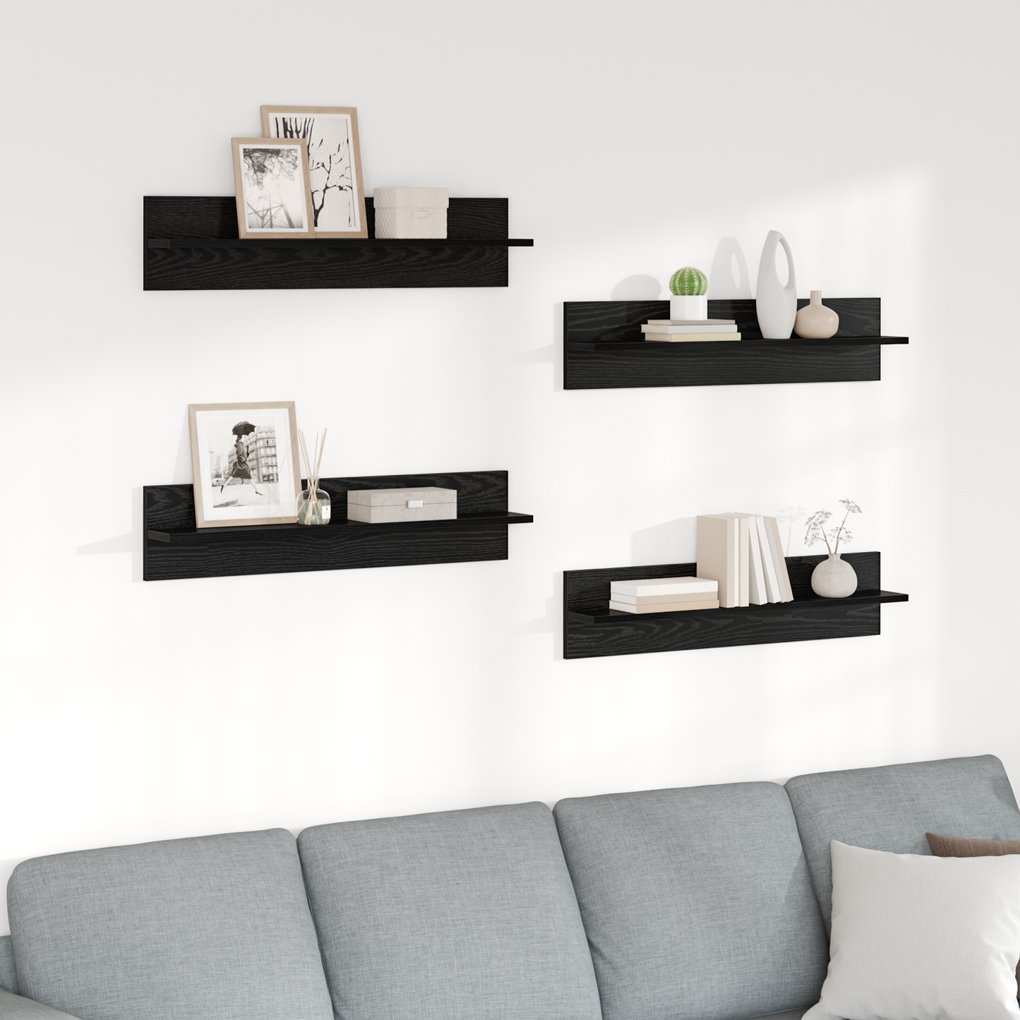 Wall Shelves 4 pcs Black Oak 80 x 11.5 x 18 cm Engineered Wood