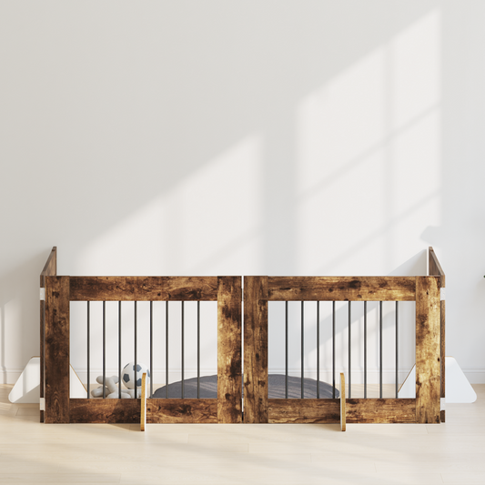 Foldable Dog Gate with Stands 4 pcs Smoked Oak 321 cm