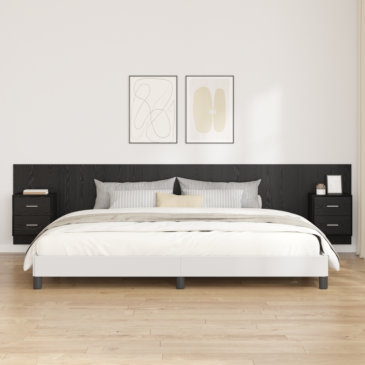 Headboard with Cabinet 3 pcs Black Oak Engineered Wood