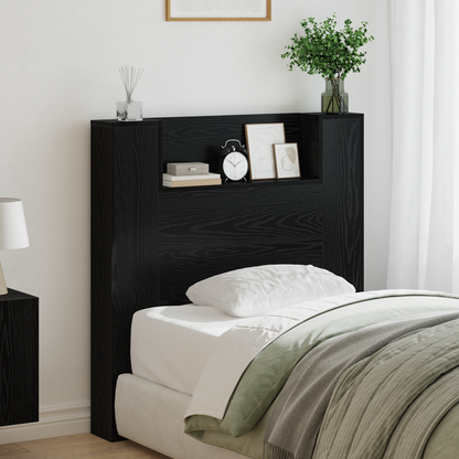 Storage Headboard with LED Black Oak Engineered Wood