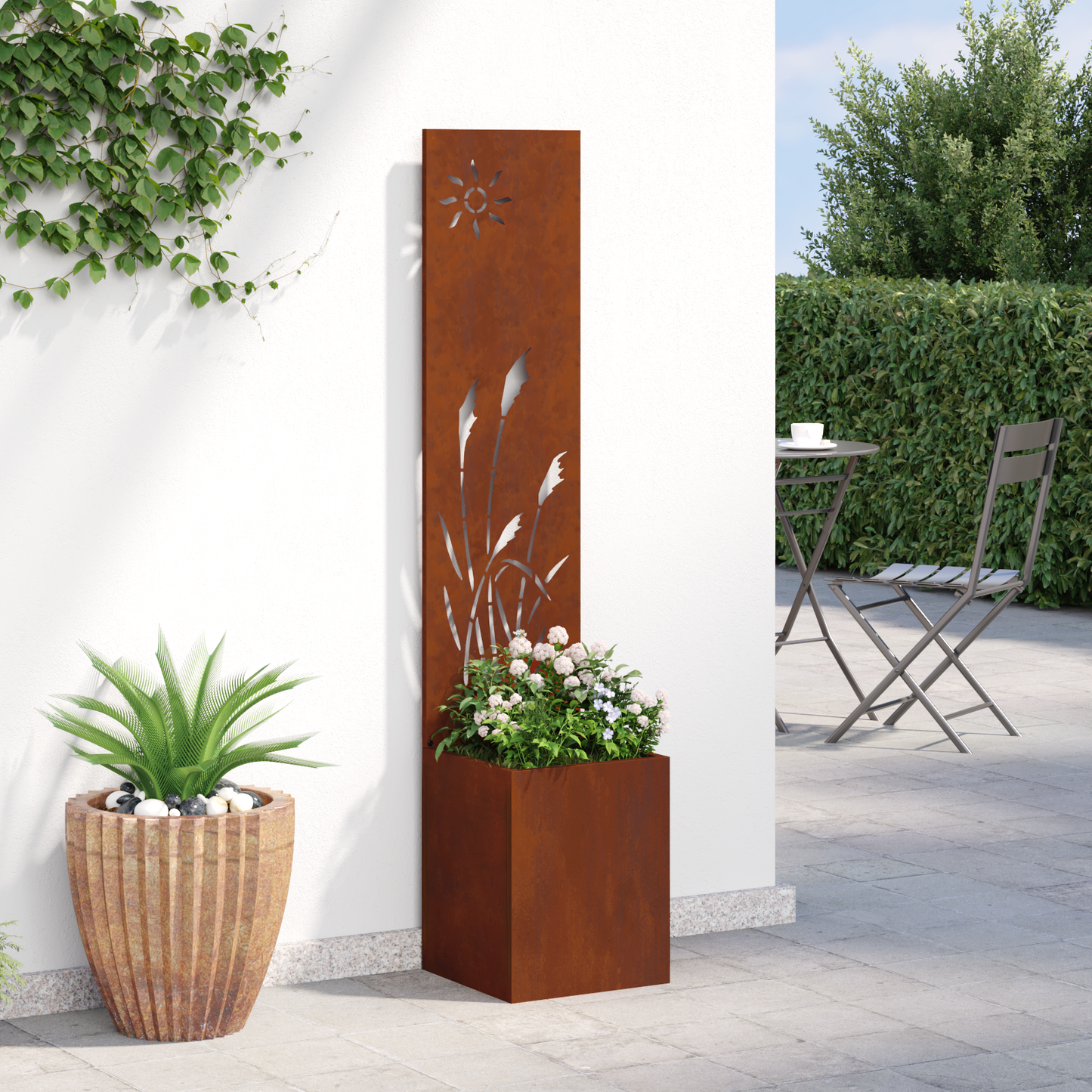 Garden Privacy Screen Rusty 32 x 140 cm Weathering steel