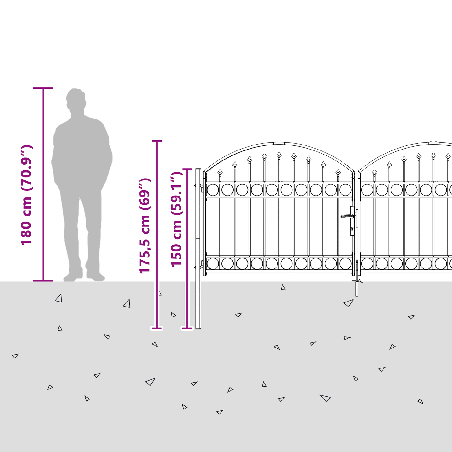 Fence Gate ASSEN 301 x 175.5 cm Steel Grey Lockable