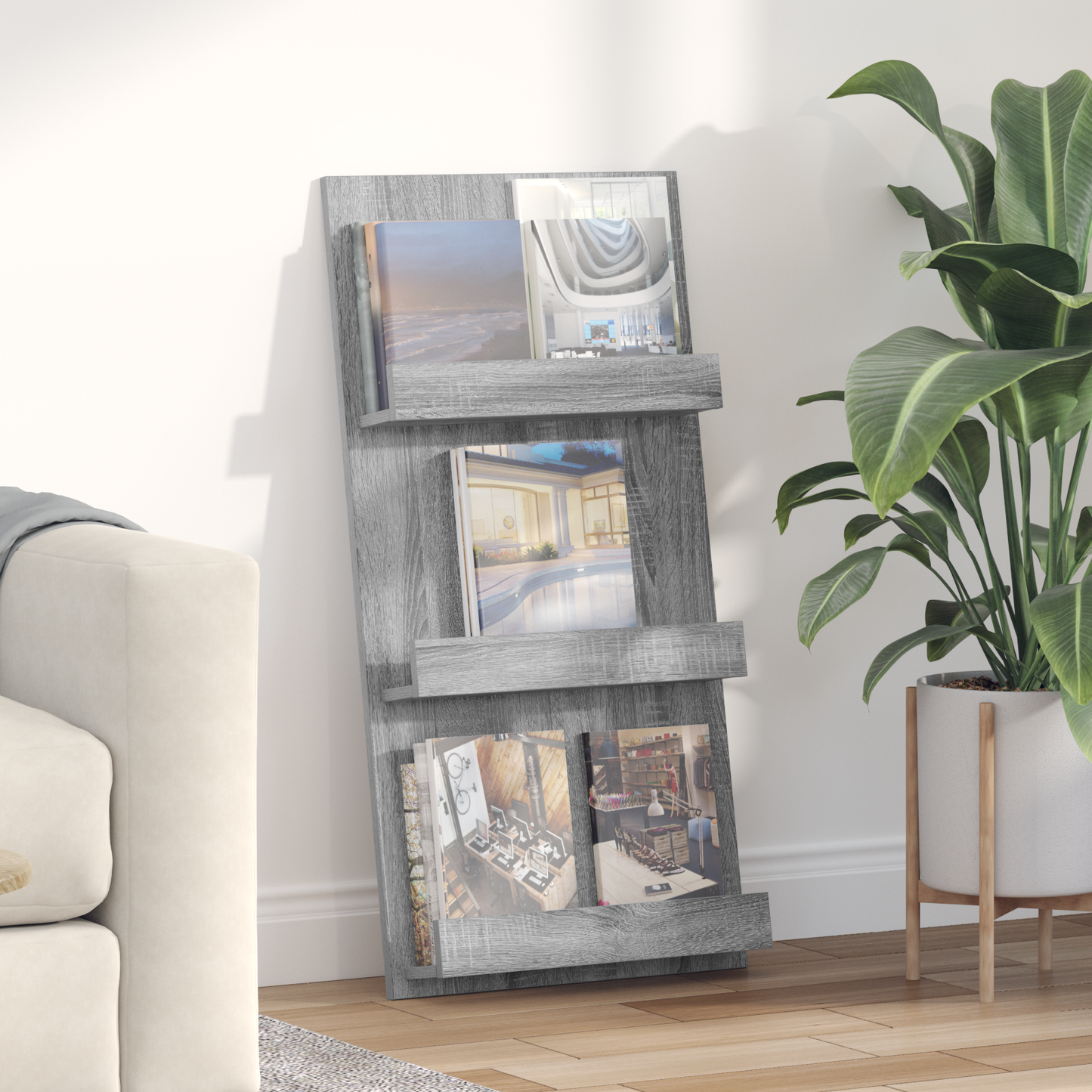 Magazine Rack Grey Sonoma 51 x 11 x 102 cm Engineered Wood