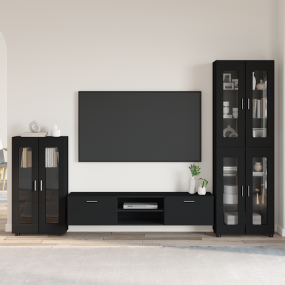 TV Cabinet Set with Drawer FLORIN 3 pcs Black Engineered Wood