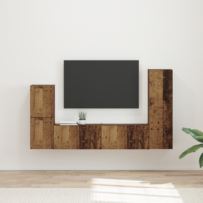 TV Cabinet Set Wall-mounted 4 pcs Old Wood Engineered Wood