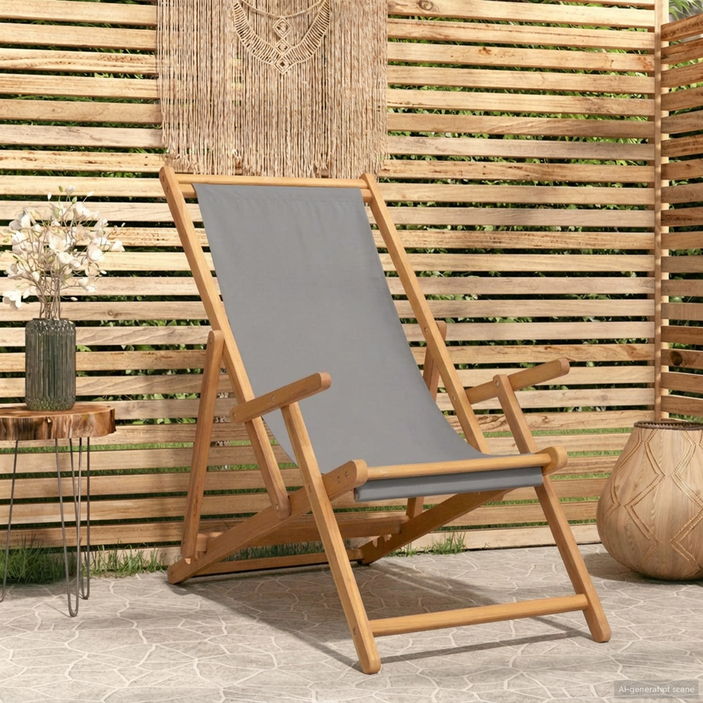 Beach Chair Light Grey Solid Teak Wood
