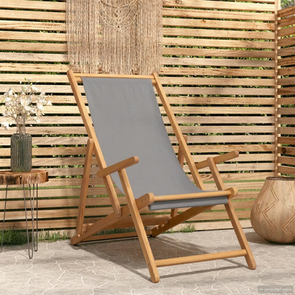 Beach Chair Light Grey Solid Teak Wood