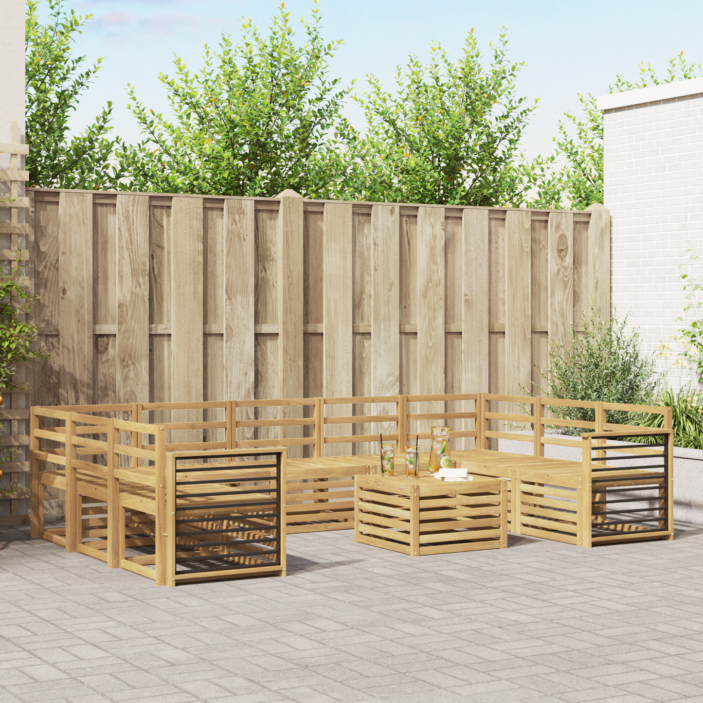 Outdoor Sofa Set 10 pcs White 59 x 59 x 37 cm Solid Acacia Wood