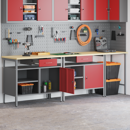 Work Bench Set 3 pcs Black and Grey Powder-Coated Steel