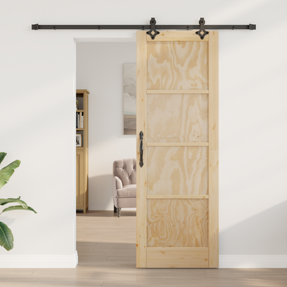 Sliding Door Natural and Black 73.5 x 211 cm Solid Pine Wood