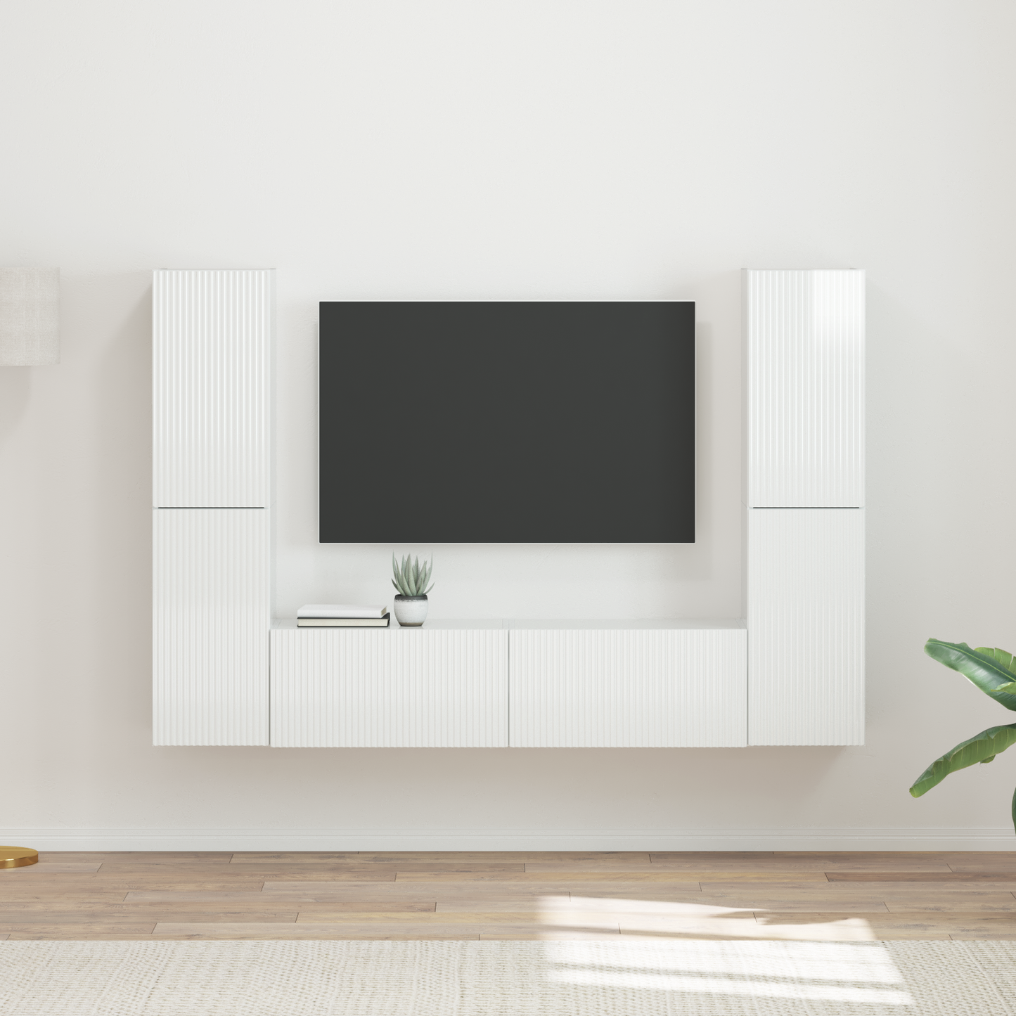 TV Cabinet Set 6 pcs High Gloss White Engineered Wood
