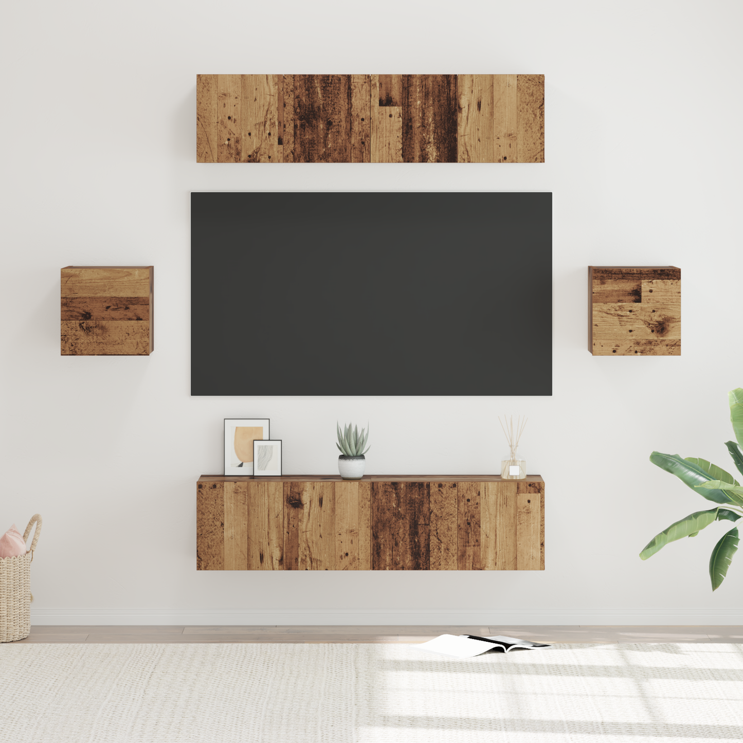 TV Cabinet Set Wall-mounted 6 pcs Old Wood Engineered Wood