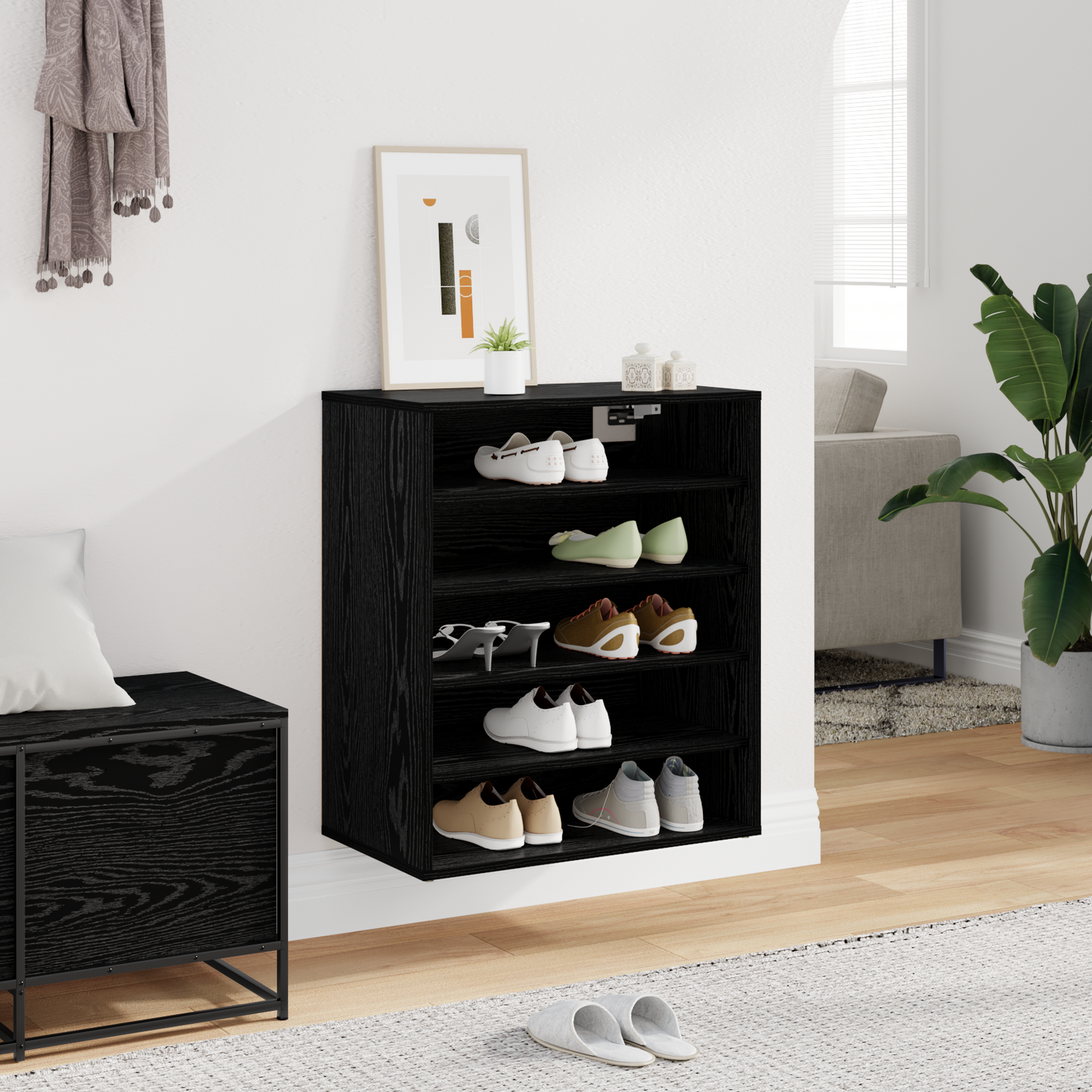 Shoe Cabinet Black Oak 60 x 35 x 70 cm Engineered Wood