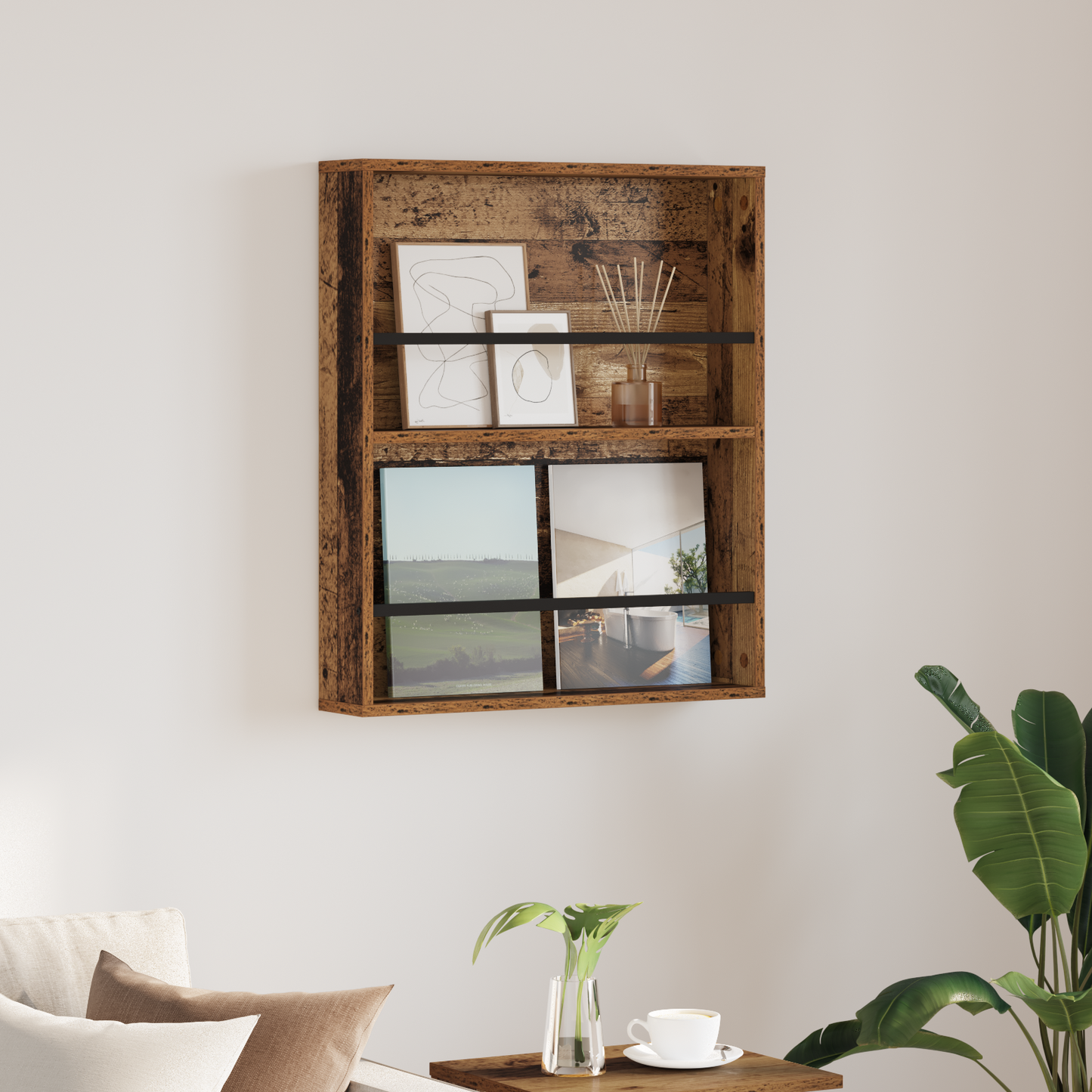 Magazine Rack Old Wood 60 x 12 x 70 cm Engineered Wood