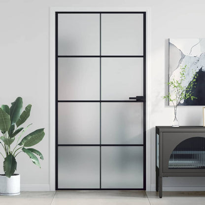 Interior Door Slim Black 102,5x201,5 cm Tempered Glass and Aluminium