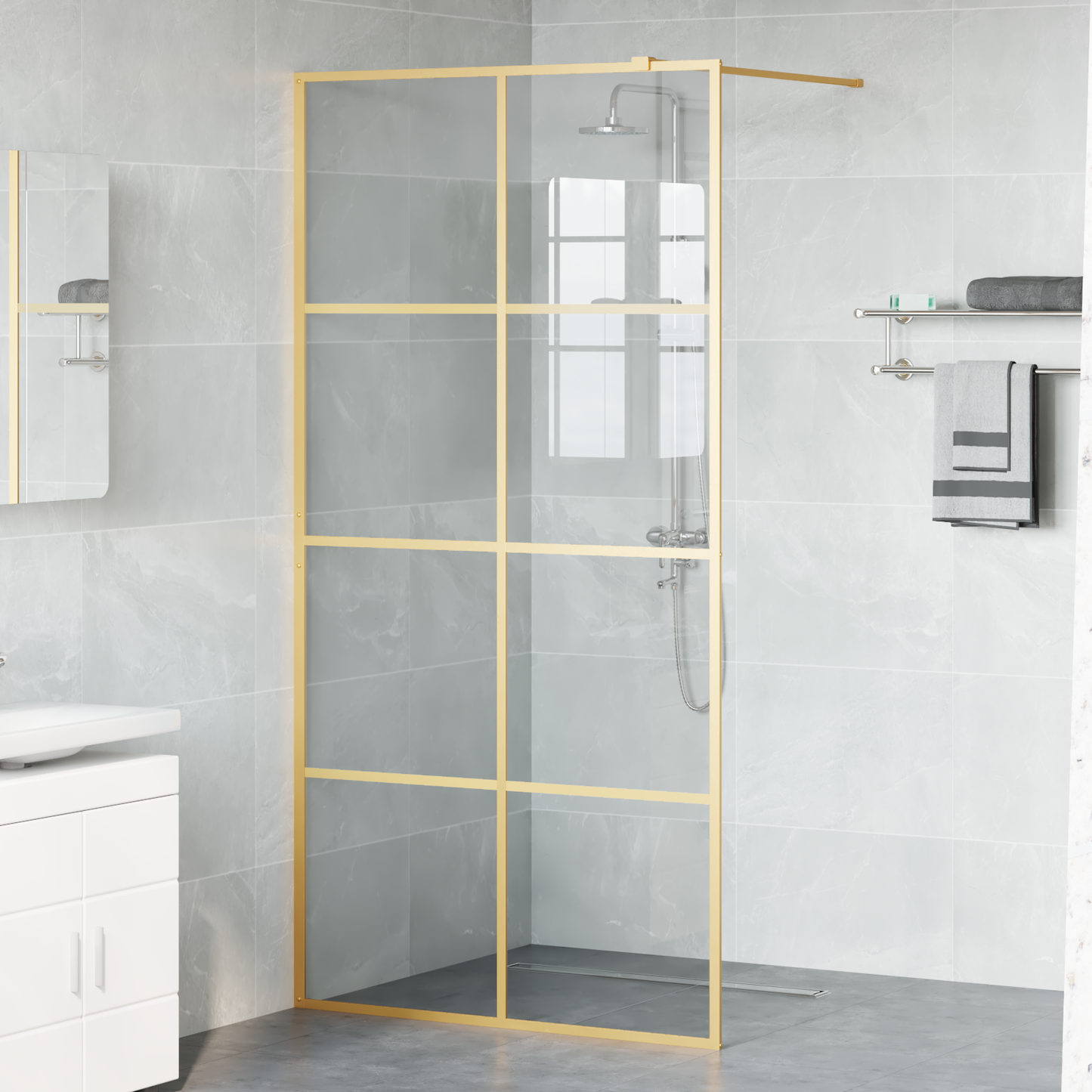 Walk-in Shower Wall Gold 100 x 195 cm Tempered Glass