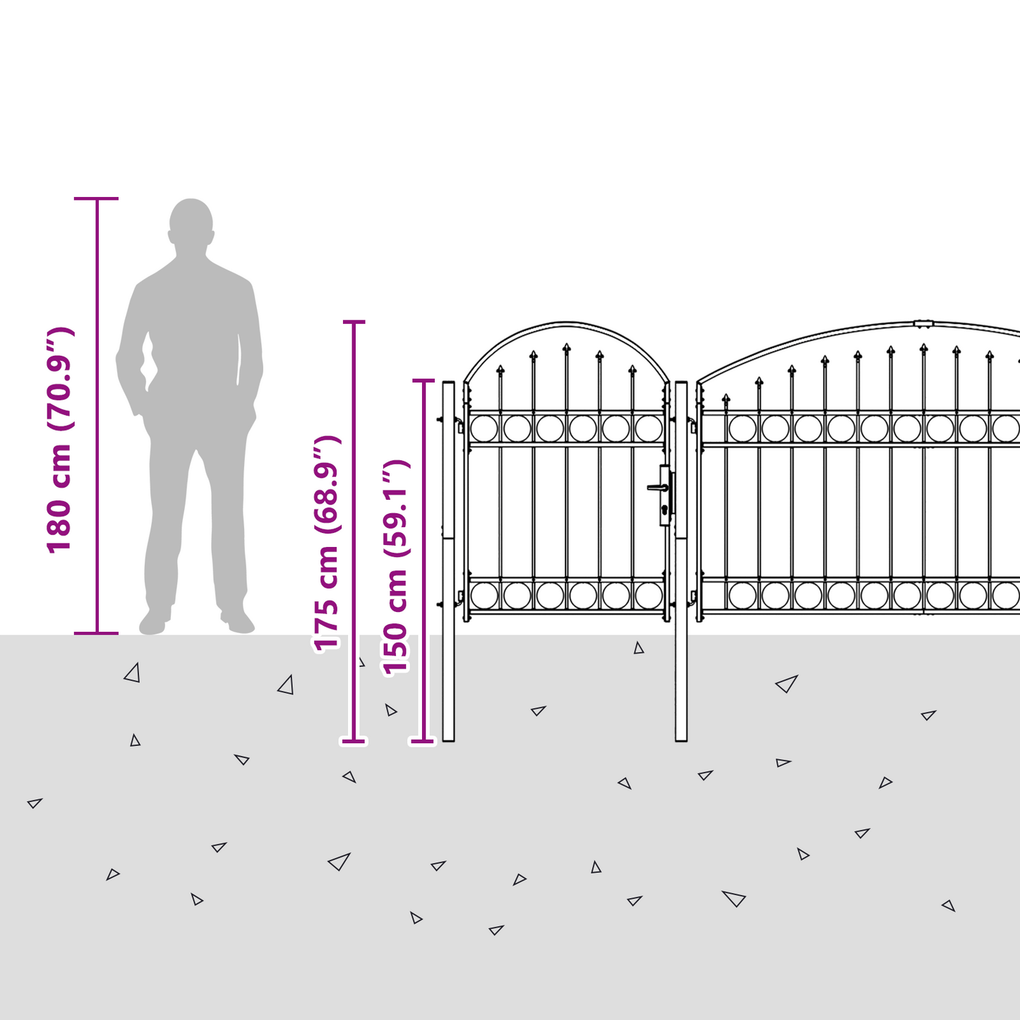 Garden Fence Gate with Arched Top Assen Grey 500 x 75 cm Steel
