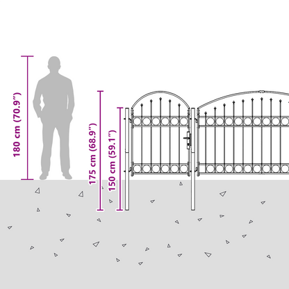 Garden Fence Gate with Arched Top Assen Grey 500 x 75 cm Steel