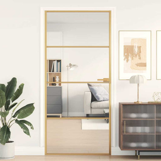 Interior Door Slim Golden 93x201,5 cm Tempered Glass and Aluminium