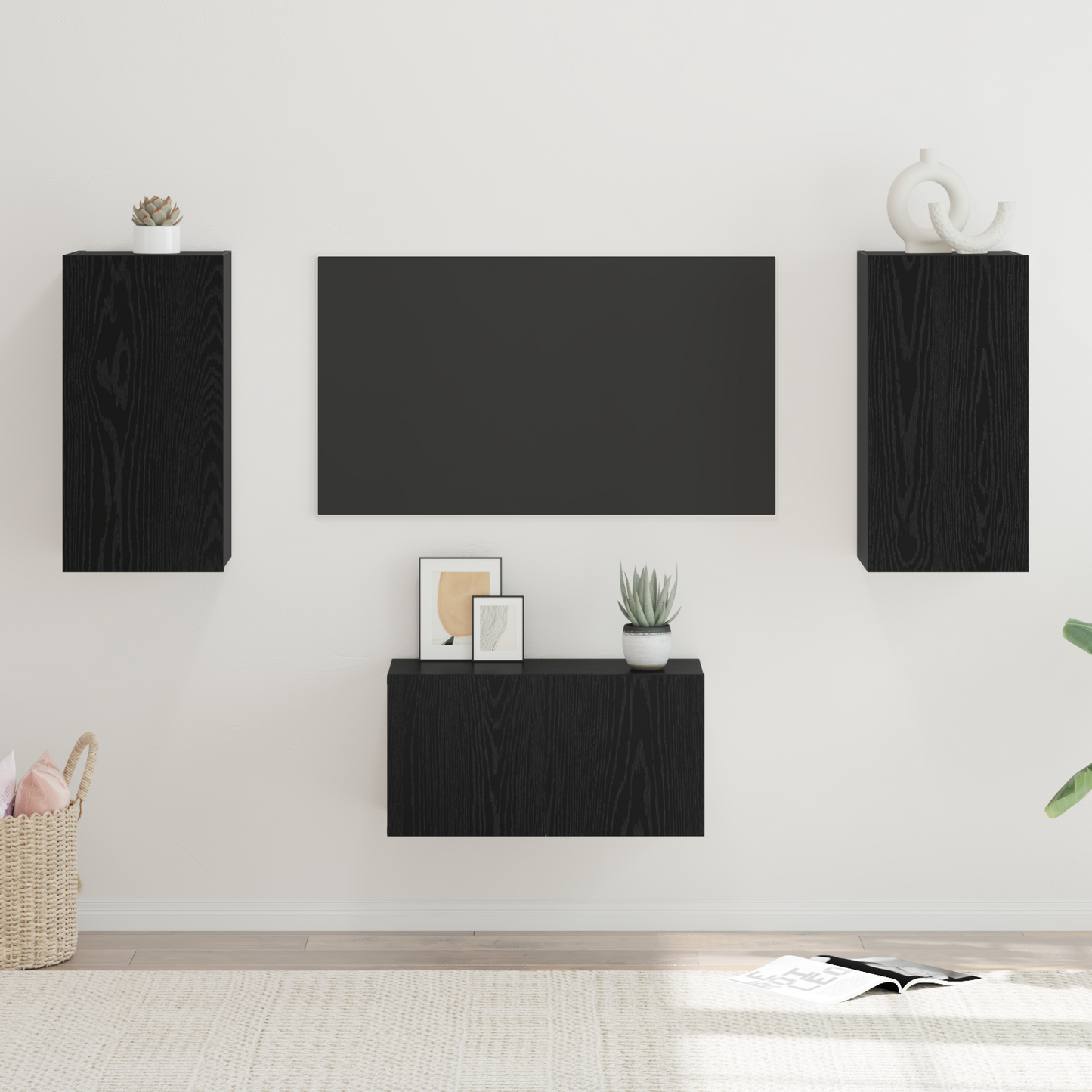 TV Cabinet Set Wall-mounted 3 pcs Black Oak Engineered Wood