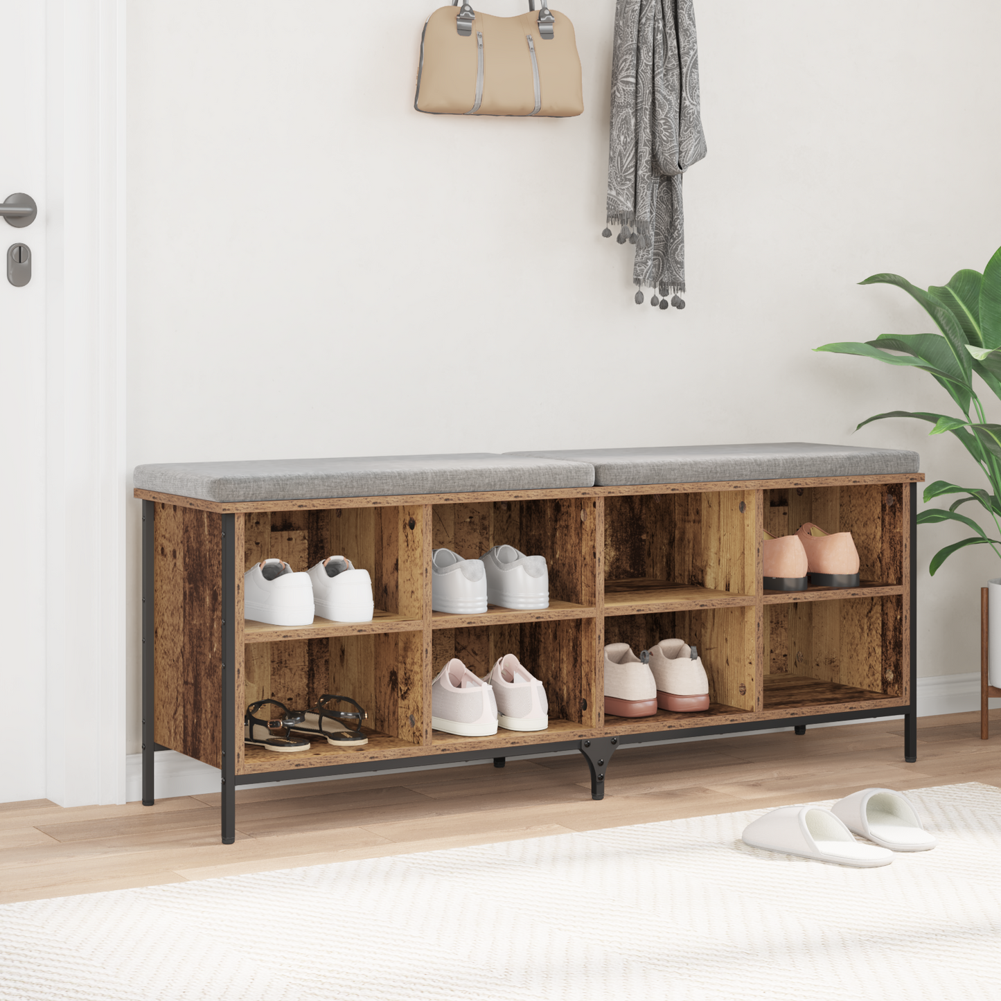 Shoe Cabinet Old Wood 131 x 35 x 50 cm Engineered Wood and Iron