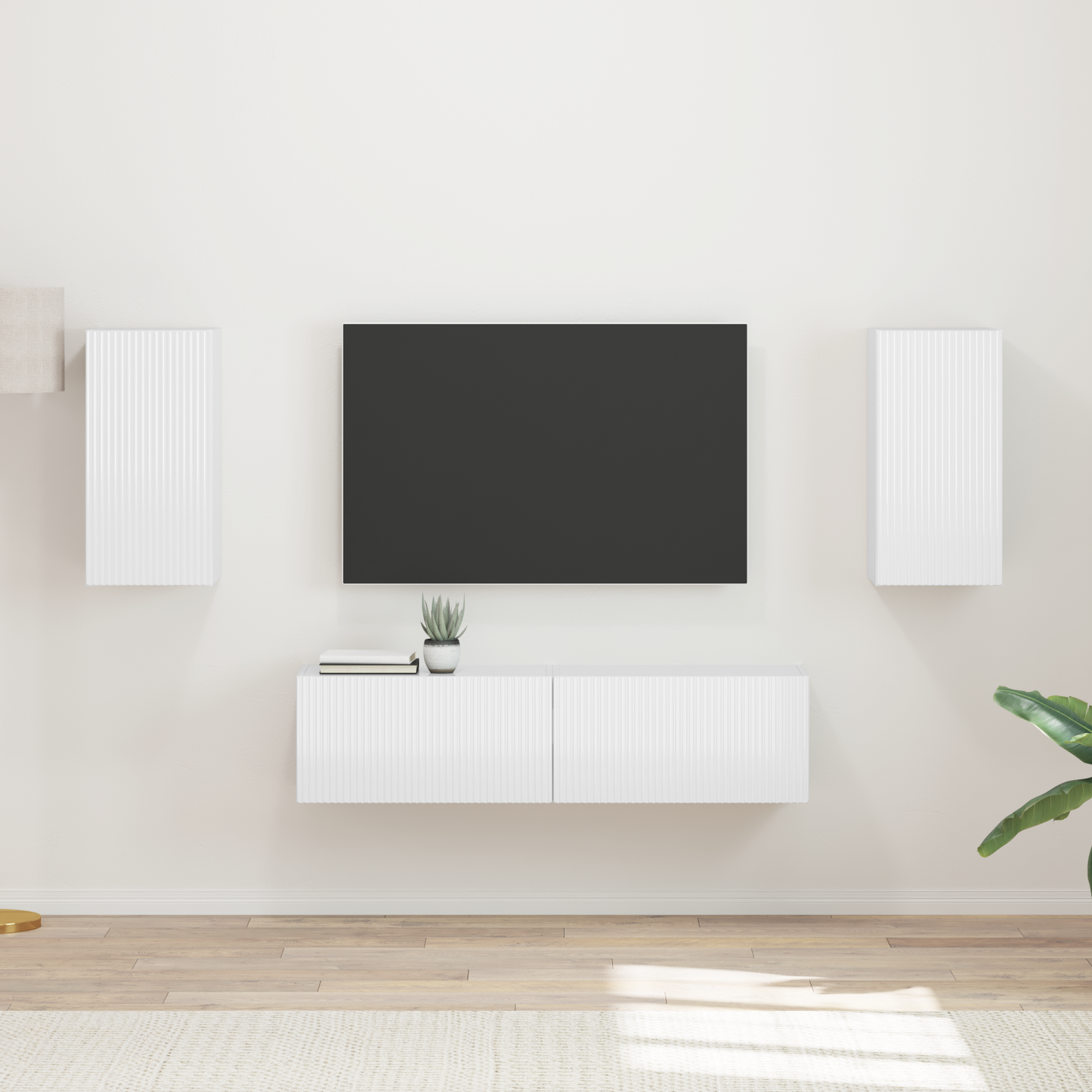 TV Cabinet Set 4 pcs High Gloss White Engineered Wood